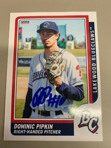 Dominic Pipkin 2019 Signed Lakewood Blue Claws Team Card