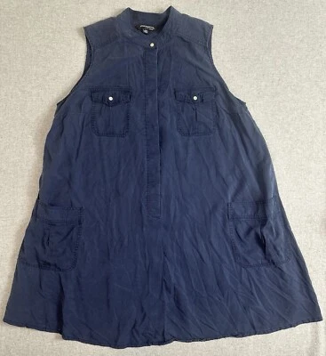 VTG Y2K Sharagano Sleeveless Dress Womens 20W Lyocel Utility Minimalist Pockets - Image 1 of 4