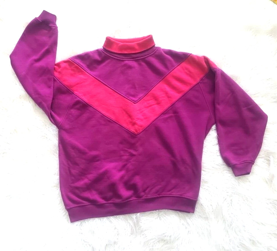 Sudadera De Colección Años 80 Para Mujer XL Mervyns Cheetah Color Block Púrpura Rosa Capucha Cuello Foto 1 de 4