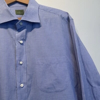 SID MASHBURN 男式衬衫蓝色格子棉胸部尺寸 48(XL 但无标签) — 第 1/4 张图片