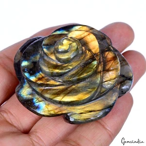 430 Cts Natural Untreated Golden Shine Labradorite Rose Flower Hand Carved Stone - Picture 1 of 7