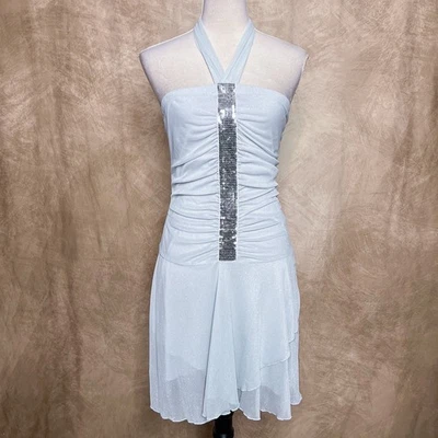 Vintage Y2K Ruby Rox Sparky Glitter Halter Formal Dress Drop Waist Sequin Stripe - Image 1 of 4