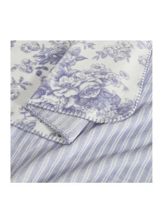 Laura Ashley Purple Floral Toile Plum Reversible Coco Flannel Throw Blanket NEW - Picture 1 of 9