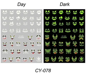 Nail Art Stickers NEW!! GLOW IN THE DARK, HALLOWEEN PUMPKIN FACES  CY-078 - Picture 1 of 1