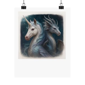 Fantasy Kreatur Wandbild - Einhorn & Drache Poster, magische Deko, [...] - Bild 1 von 5