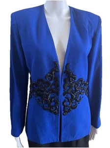 Vintage Nolan Miller For Lillie Rubin Size 8 Dynasty Designer Blue Glam Jacket - Picture 1 of 14
