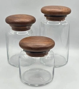 70er Jahre Gailstyn-Sutton S/3 Pilz Teak Deckel Glas Kanister/Apotheker Gläser - Bild 1 von 12
