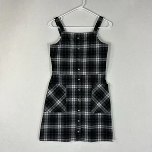 Abercrombie Kids Plaid Flannel Dress Kids Girls 15/16 Gray Black Pockets Casual - Picture 1 of 12