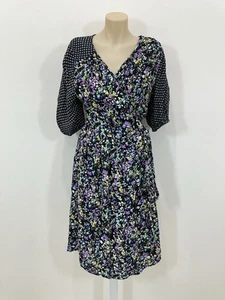 Leona Edmiston Midi Wrap Dress Women 4 (AU 16) Multicoloured Puff Sleeve VGC - Picture 1 of 13