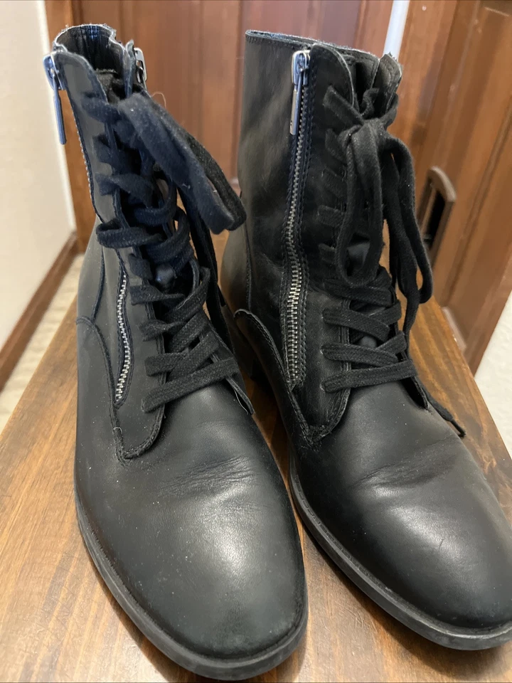 Lucky brand black leather combat style zip up ankle boots US Size 8M, EU 38.5 - Image 1 of 4