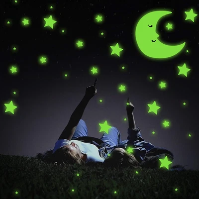 Leuchtsterne Mond Aufkleber Sternenhimmel fluoreszierend selbstklebend - Bild 1 von 4