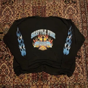 Vintage 00er Seattle Fire blau Flammenärmel T-Shirt XXL USA schwarz Logo Wappen Harley - Bild 1 von 6