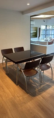 Calligaris Italian Extendable Tempered Glass Dining Table with 6 Chairs - Image 1 of 4