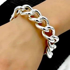 PLATA ESTERLINA 925 7.5" BORDILLO ESLABÓN PULSERA RESORTE ANILLO BROCHE LIGERO 1569 - Imagen 1 de 4