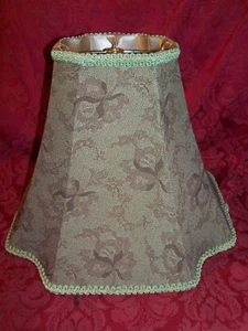 BROWN FLORAL 8 SIDED Silk Lamp Shade Gold Trim, 2 AVAILABLE @ LISTING - Picture 1 of 4
