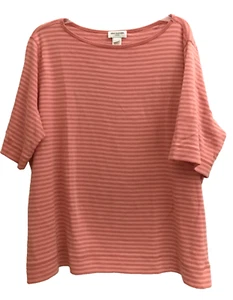 Jones New York Sport 3X Womans Short Sleeve Melon Striped Shirt 100% Cotton - Picture 1 of 9