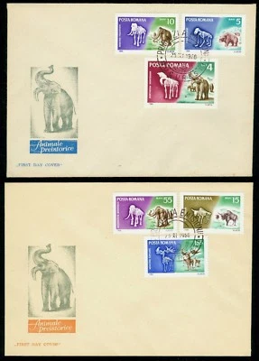 1966 Mammoth,Prehistoric animals,Cave bear,Steppe Wisent,Romania,Mi.2553,FDC - Image 1 of 2