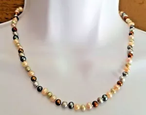 PENDIENTES DE COLLAR DE PERLAS PLATA ESTERLINA ANUDADOS A MANO PERFORADOS 18" MULTICOLOR - Imagen 1 de 6