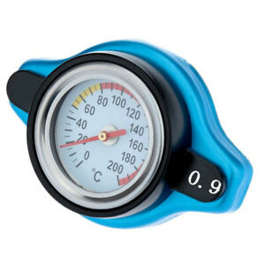 Small Head 0.9BAR Car Thermostatic Radiator Cap Cover With Water Temp Gauge Blue