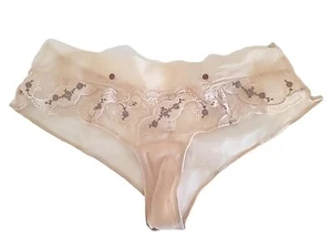 Malizia La Perla Beige  Sheer Mesh Embroidered Floral Lace Panties Sz S, New  - Picture 1 of 7
