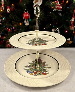 Bandeja de cositos en relieve vintage Cuthbertson ORIGINAL ÁRBOL DE NAVIDAD 2 niveles: Inglaterra - Imagen 1 de 14