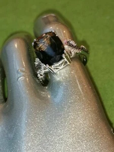 HUGE 14cts SMOKEY QUARTZ Sterling Silver Cocktail RING SIZE UK L-M USA 6 - Picture 1 of 11