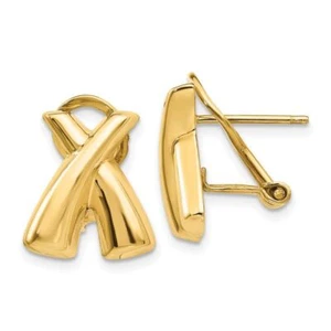14K Solid Yellow Gold X-shaped Crisscross Omega Clip Back Post Stud Earrings - Picture 1 of 4