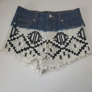 Minkpink Womens Shorts Small High Waisted Aztec Print Cut Off Fringe Ombre - Picture 1 of 8