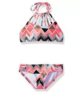 Billabong Girls Zigginz High Neck Two Piece Swimsuit Multicolor Size 10 3334 - Picture 1 of 2