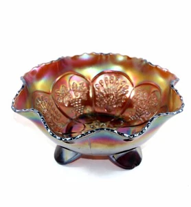 Vintage FENTON USA amethyst peacock & grape spatula carnival glass bowl (chip) - Picture 1 of 4