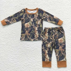 Hunting Deer Camouflage Long Sleeve Kids Boys Pajama Set - Picture 1 of 18