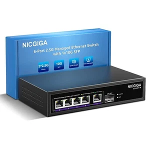 6 Port 2.5G Web Smart Managed Ethernet Switch, 5x2.5Gbps Base-T&1x 10Gbps SFP Up - Photo 1/4