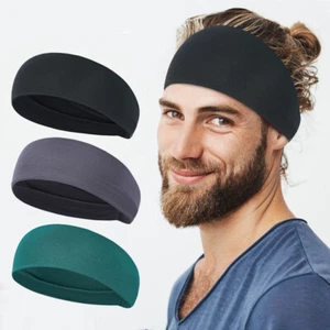 Sweatband Elastic Band Soft Wide Headband Moisture Wicking Breathable Head Wrap - Picture 1 of 23