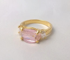 G-Filled Womens 18k yellow gold simulated diamond pink sapphire ring bling curve - Picture 1 of 8