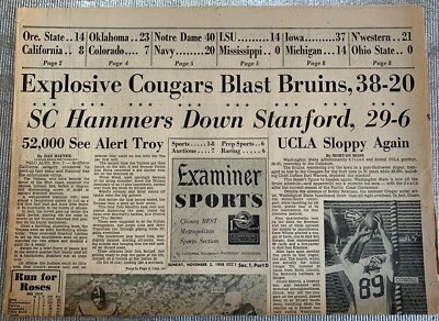 USC Trojans & UCLA Bruins football 11/2/1958 Los Angeles Examiner newspaper  - Image 1 of 4