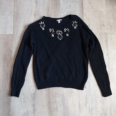 Halogen Women’s Sweater Top Rhinestone Black Size Medium - Image 1 of 4