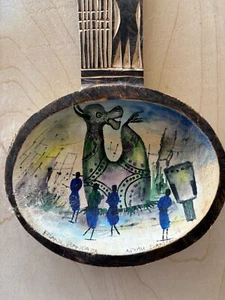 Vintage Danish Spoon Rest Carved Hand Painted Viking Dragon Artist Signed - Picture 1 of 5