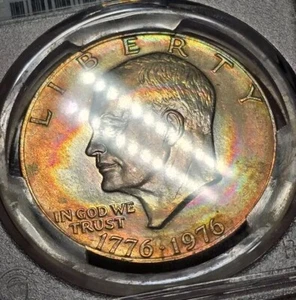 1976 Eisenhower Ike Dollar $1 PCGS MS65 Type 2 Rainbow Toned Monster Color P634 - Picture 1 of 14