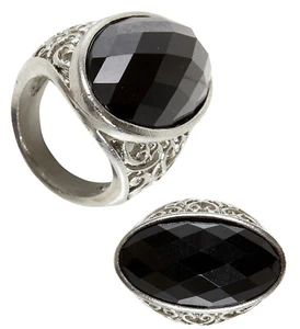 Ring Gothic silber mit schwarzem Stein Halloween Karneval Fasching Schmuck  - Bild 1 von 5