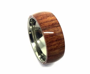 8mm Men or Ladies Titanium With Brown Hawaiian KOA Wood Wedding Band Ring - Picture 1 of 1