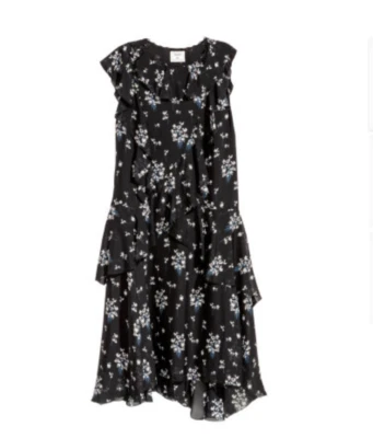 NWT ERDEM x H&M Black 100% Silk Floral Pattern Dress Short Sleeve SZ 2 SOLD OUT - Image 1 of 4