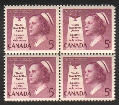 Canadá #380 Bloque de 4 *Enfermera - Guardias de Salud La Nación* (30-07-1958) OG XF MNH Foto 1 de 2