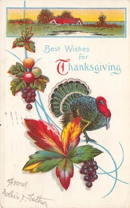 TARJETA POSTAL DE ACCIÓN DE GRACIAS DE COLECCIÓN PAVO OTOÑO MOTIVO GRANJA ESCENA ART NOUVEAU 101123 - Imagen 1 de 2