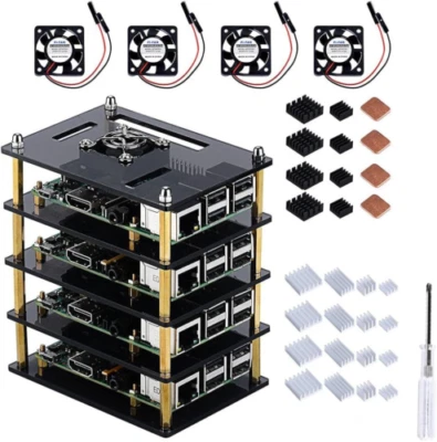 GeeekPi Raspberry Pi 4 Cluster Case, 4 Case with Cooling Brown  - Image 1 of 4