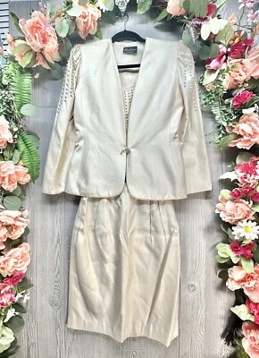 Karen Lawrence por Matthew Marfil Falda Traje Chaqueta Tanque Conjunto de 3 Piezas Perlas Talla 8 Foto 1 de 4