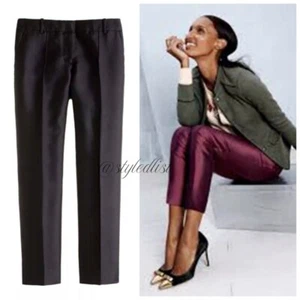 J.Crew Collection Pintucked Silk Shantung Ankle Pants Black 00 NWT - Picture 1 of 14