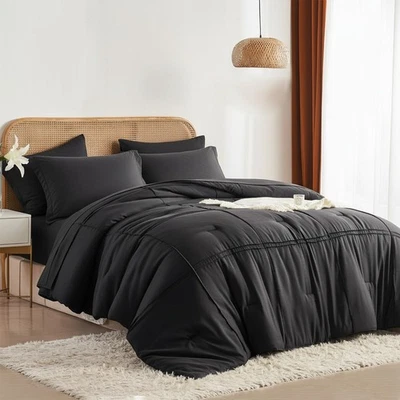 Luxuoso conjunto de edredom queen 7 peças em preto elegante, estilo para todas as estações - Imagem 1 de 4