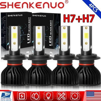 For Volvo S70 1998 1999 H7+H7 LED Headlight High Low Beam Bulbs 6000K White 4Pcs - Изображение 1 из 4