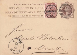 3x 1878–1880 London to Mainz Postal Cards – Mark Lane Cancels & German Receipts - Picture 1 of 6