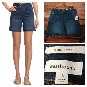 Westbound Jean Shorts Size 18 The Marina Short High Rise Pull On Stretch Blue - Picture 1 of 10